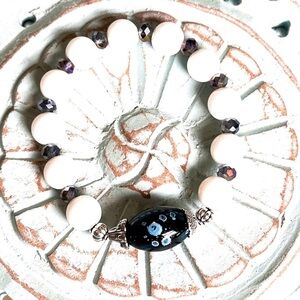 Milky white jade beaded handcrafted bracelet/ pure heart healing crystals